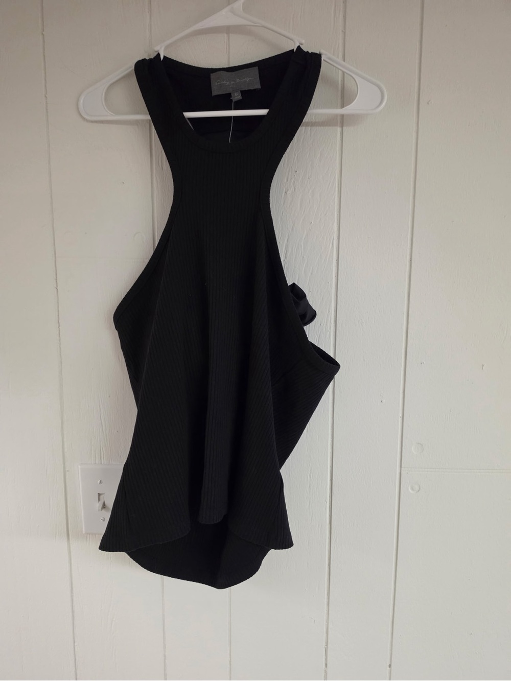 Sunday in Brooklyn Anthropologie Black Ribbed Bow Tie-Back Tank- Size XL NWT